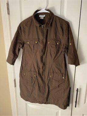 Utility Shirt Jacket Dress in Brown by J Gee